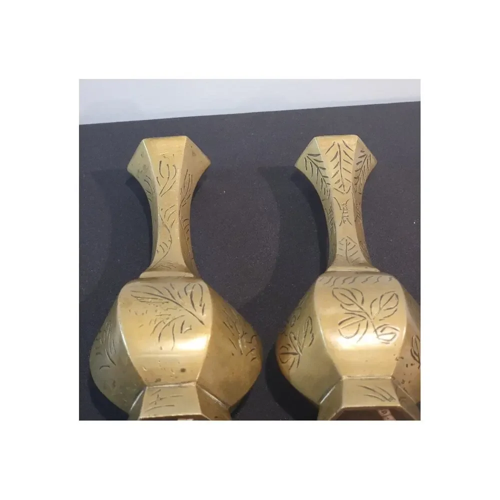 Vintage Chinese‎ Brass Etched Vase Set of 2 Qing Dynasty Style 8